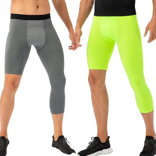 Miniatura 35 de Pantalones de compresión para hombre, mallas de compresión de una pierna para baloncesto, capri 3/4, leggings atléticos, capa base de secado fresco