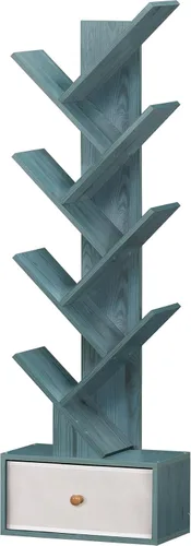 Miniatura 37 de SHEEPAM - Estantería pequeña con cajón, estantería de 4 niveles en forma de árbol en color negro, estantería de escritorio de madera, estanterías