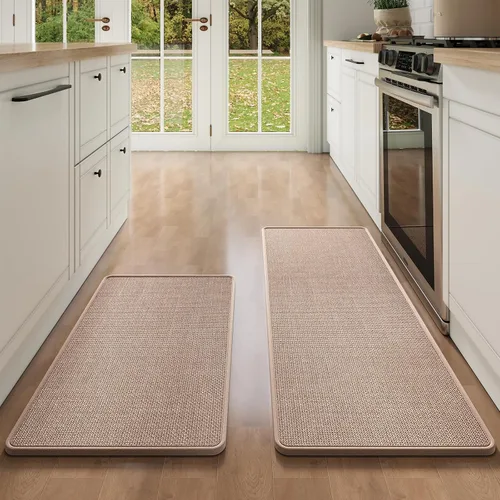 Miniatura 61 de YDKGL Tapetes de cocina para piso, alfombras de cocina súper absorbentes, antideslizantes, lavables, de lino sintético suave trenzado, alfombra