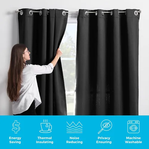 Miniatura 4 de Linenspa Juego de 2 paneles de cortinas opacas 85% - Cortinas negras de 84 pulgadas de largo, aislamiento térmico, reducción de ruido, esenciales