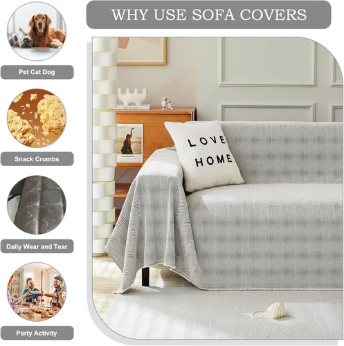 Miniatura 162 de STACYPIK Funda de sofá gris impermeable para perros, funda de sofá antideslizante para sofá de 3 cojines, funda seccional lavable para forma de L