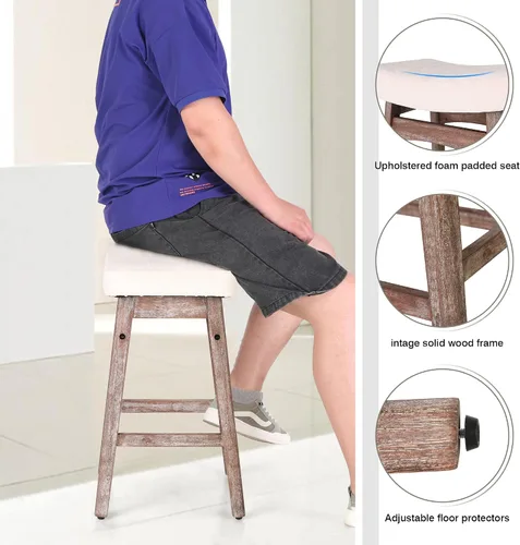 Miniatura 4 de Taburetes de altura para mostrador Sophia & William, taburetes de 24" con patas de madera maciza, taburetes de altura de mostrador tapizados en tela