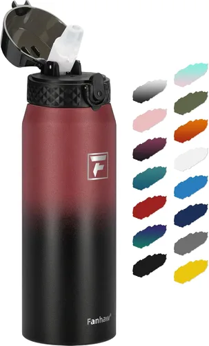 Miniatura 23 de Fanhaw Botella de agua de acero inoxidable aislada para niños de 20 onzas con tapa con popote, a prueba de fugas y antipolvo, botella de uso diario