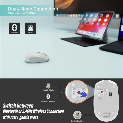 Miniatura 2 de Ratón inalámbrico silencioso para trabajo y estudio, Bluetooth de modo dual + receptor USB de 2.4G, recargable, cómodo para largas horas, compatible