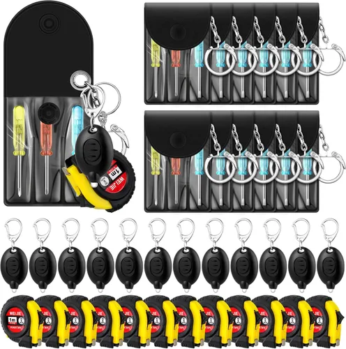 Miniatura 8 de Jutom Juego de 18 llaveros con mini destornillador, cinta métrica, luces LED, regalo para el día del padre, a granel para hombres adultos (colorido)