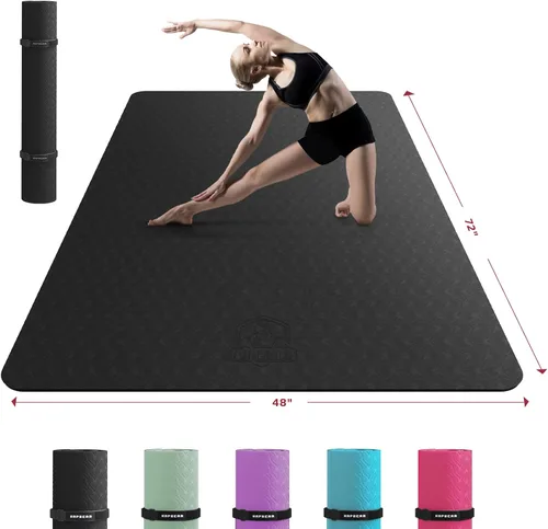 Miniatura 11 de HAPBEAR Tapete de yoga extra grande de 2.835 x 1.890 x 0.236 in (1/4 pulgadas), antideslizante, duradero, grueso y ancho para entrenamientos