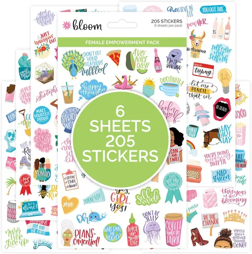 bloom daily planners - Hojas de adhesivos para empoderamiento femenino para planificación, decoración y álbumes de recortes - Paquete de variedad