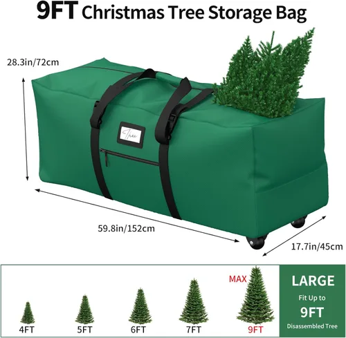 Miniatura 2 de Bolsa de almacenamiento enrollable para árbol de Navidad, se adapta a árboles artificiales desmontados de hasta 9 pies de alto. Contenedor de Verde