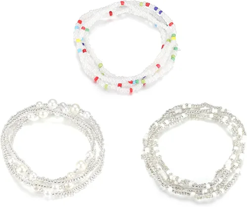 Miniatura 2 de Sailimue 3 cuentas de cintura para mujer, cuentas de vientre de cadena elástica, cuentas de cintura africana para mujer, tallas grandes, joyería