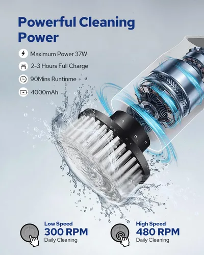 Miniatura 5 de Benlari Limpiador eléctrico giratorio - Limpiador eléctrico de ducha de doble interruptor actualizado para azulejos y bañeras de vidrio, pared