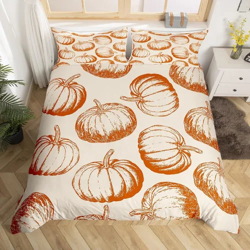 Miniatura 24 de Erosebridal Juego de funda de edredón individual de pavo de Acción de Gracias, juego de ropa de cama de calabaza y hojas de otoño para niños