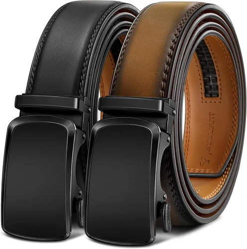 Miniatura 16 de BULLIANT - Paquete de 2 cinturones de cuero con trinquete para hombre, ajustables, corte de 1 3/8 para un ajuste perfecto, regalo para hombre