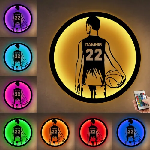 Miniatura 10 de Letrero de metal personalizado para jugador de baloncesto con luz LED, nombre y número personalizados, arte de pared de baloncesto, decoración