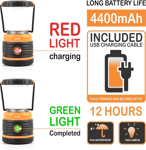 Miniatura 7 de Linterna LED para campamento recargable, 1800 lúmenes, 4 modos de luz, banco de energía de 4400 mAh, impermeable IP44, linterna perfecta para Negro