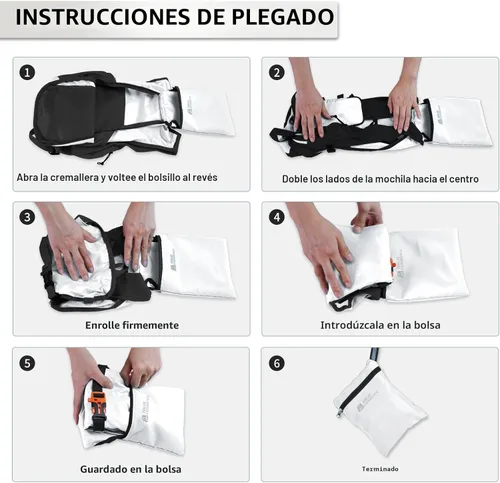 Miniatura 6 de Mochila de senderismo 10L/15L, pequeña, ligera, plegable, para viajes, plegable, resistente al agua, para mujeres y hombres (Blanco, 10L)