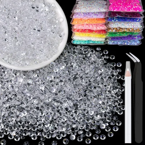 Miniatura 31 de 5000 piezas de diamantes de imitación de resina de 0.118 pulgadas a granel, color verde oscuro AB con parte trasera plana, diamantes de imitación