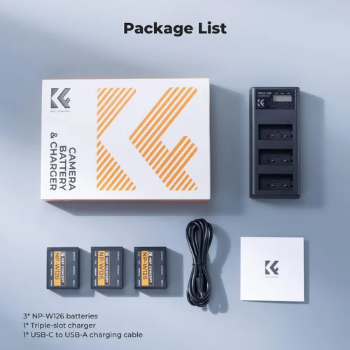Miniatura 8 de K&F CONCEPT Paquete de 3 baterías NP-W126 y cargador de batería NP-W126S XT30III mejorado de 3 ranuras compatible con cámaras Fujifilm X100vi
