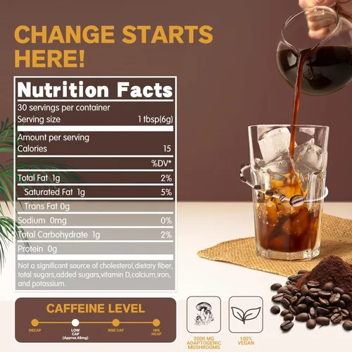 Miniatura 2 de Café de hongos, café instantáneo de hongos con 6 hongos melena de león, cordyceps, cola de pavo y otros para energía, concentración, digestión