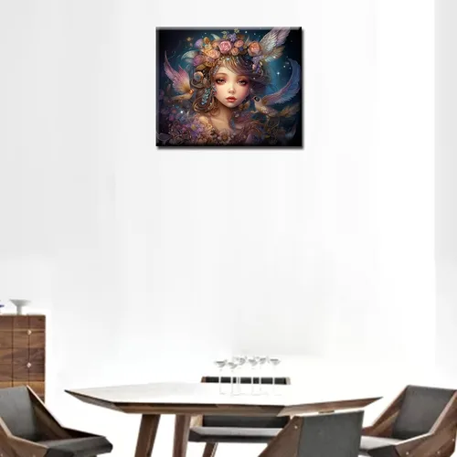 Miniatura 4 de Tucocoo Kit de pintura de corona de ángel para adultos, flores rosadas, pintura por números para niños y adultos, principiantes, hadas, ángel