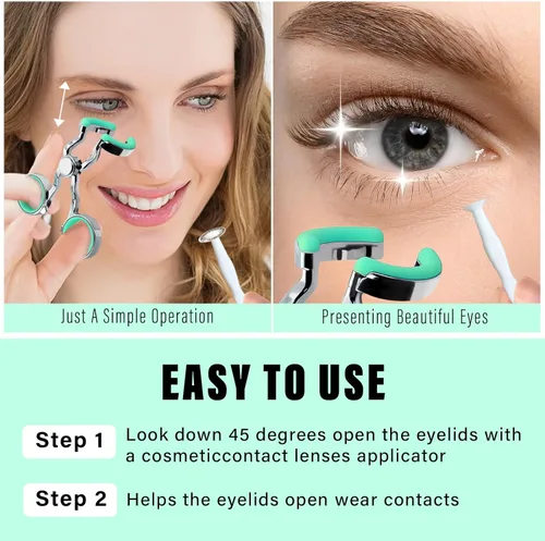 Miniatura 8 de Herramienta aplicadora de lentes de contacto - Más fácil de aplicar/quitar ayuda para lentes de contacto para viajes (material de aleación) (verde)