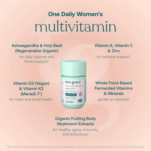 Miniatura 3 de True Grace One Daily Multivitamínico para mujer (30 tabletas veganas) y un probiótico diario para mujer (30 cápsulas vegetarianas), sin gluten, sin