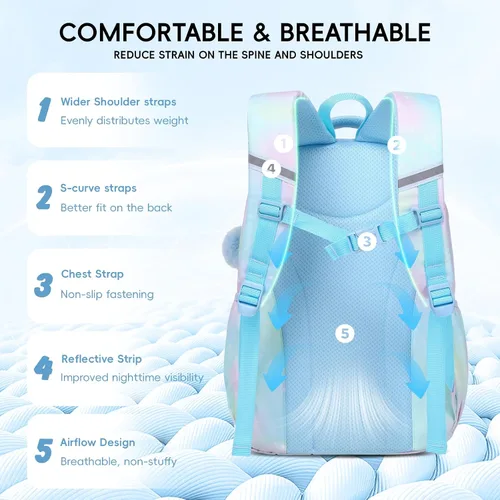 Miniatura 3 de Tanou Mochila con lonchera para niñas, juego de mochila escolar kawaii para niños de escuela primaria, bolsa estética para computadora portátil