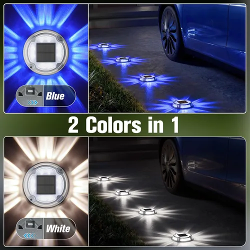 Miniatura 2 de VOLISUN Luces solares para cubierta de entrada, luces marinas para muelle, paquete de 4 luces solares de tierra de 2 colores en 1 LED, impermeable