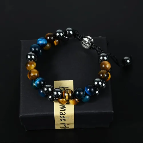 Miniatura 9 de Triple Protection Bracelet Natural Black Obsidian Tigers Eye Hematite Beads Crystal Bracelet Healing Bracelets for Men Women Bring Prosperity Luck
