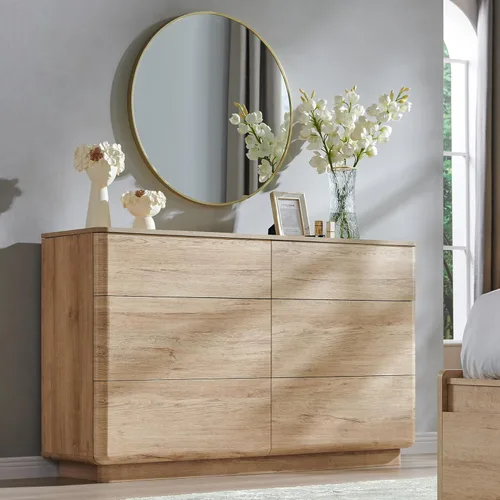 Miniatura 10 de ACCOHOHO Cómoda moderna de 6 cajones para dormitorio, cómoda de madera de 52 pulgadas de ancho con gran almacenamiento, cómoda sin asas, soporte