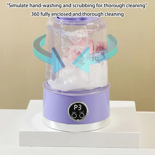 Miniatura 8 de USB-Powered Compact Delicates Washer Quiet Automatic Lightweight Ideal for Camping & Small Spaces USB Rechargeable Small Washer
