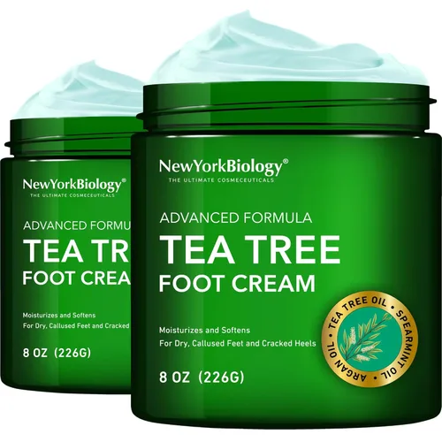 New York Biology - Crema para Pies con Aceite de Árbol de Té para Pies Secos y Agrietados, Pie de Atleta, Hongos en las Uñas, Tiña Inguinal, Tiña,