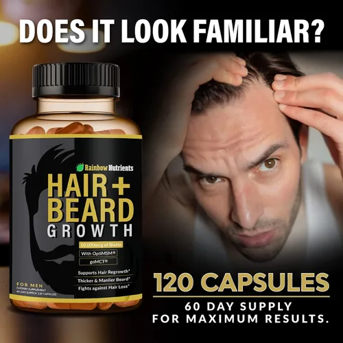 Miniatura 3 de Vitaminas para el crecimiento del cabello y la barba para hombres Biotina 10,000 mcg, colágeno, OptiMSM® patentado, goMCT®, serenoa Suministro