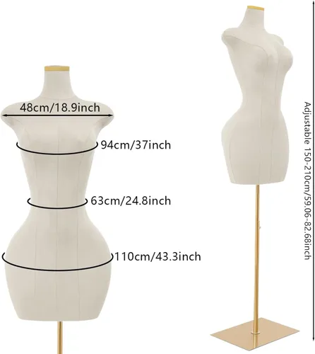 Miniatura 3 de Torso de maniquí femenino de talla grande con soporte, ajustable de 59 a 83 pulgadas, maniquí de cuerpo completo para tienda de ropa, tienda
