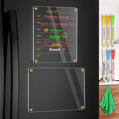 WALGLASS Calendario acrílico para refrigerador, 8.5"x11" Oro, pizarra acrílica transparente semanal magnética de borrado en seco para refrigerador,