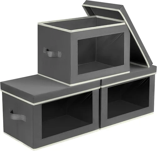 Miniatura 28 de Homsorout Contenedores de almacenamiento con tapas, organizadores pequeños de tela con ventana, contenedores de almacenamiento plegables para ropa