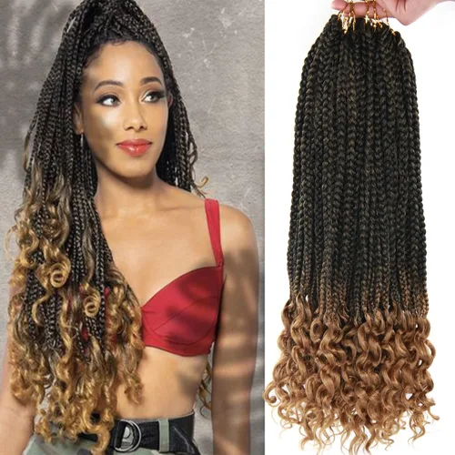 Miniatura 10 de Trenzas de ganchillo para mujer, 144 raíces/paquete, trenza negra con extremos rizados, trenzas de caja de 14 pulgadas, 24 mechones por pieza