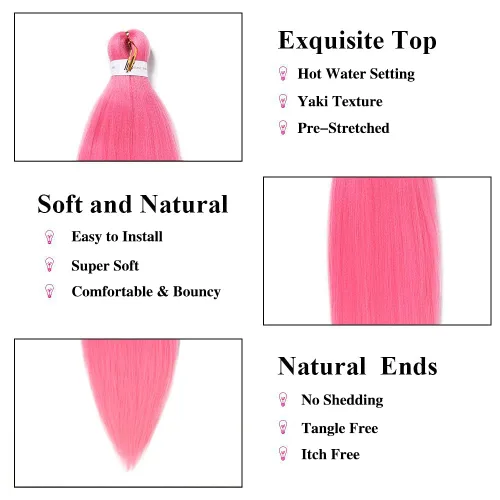 Miniatura 4 de Cabello trenzado rosa preestirado, fácil de trenzar, textura Yaki, pelo sintético profesional trenzado de 26 pulgadas, ajuste de agua caliente