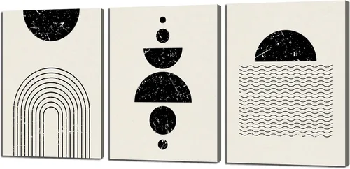 Miniatura 20 de Pintura solar para pared, diseño de líneas bohemias, montañas, decoración de pared de mediados de siglo, juego de 3 lienzos impresos en lienzo