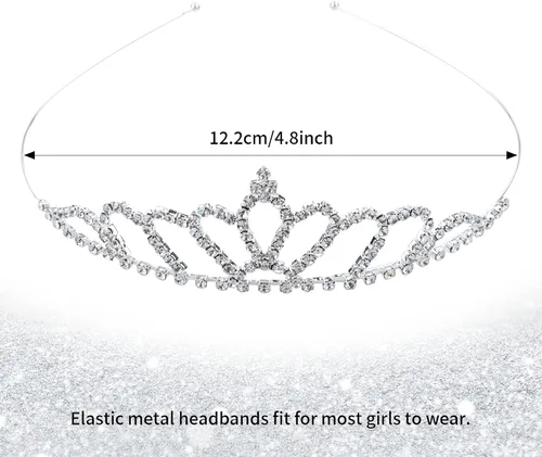 Miniatura 6 de Cinaci Paquete de 5 diademas de metal plateado con diamantes de imitación brillantes y brillantes, coronas para el cabello, tiaras, accesorios