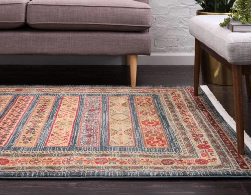 Miniatura 3 de Nomad Tapete contemporáneo de con estampado moderno tribal., Polipropileno, Azul