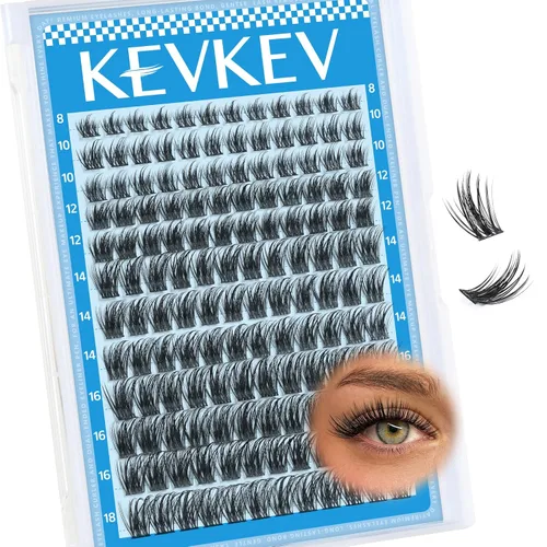 Miniatura 16 de KEVKEV Racimos de pestañas 144 unidades, racimos de pestañas naturales tenues, extensión de pestañas de banda fina y suave, mezcla de longitudes