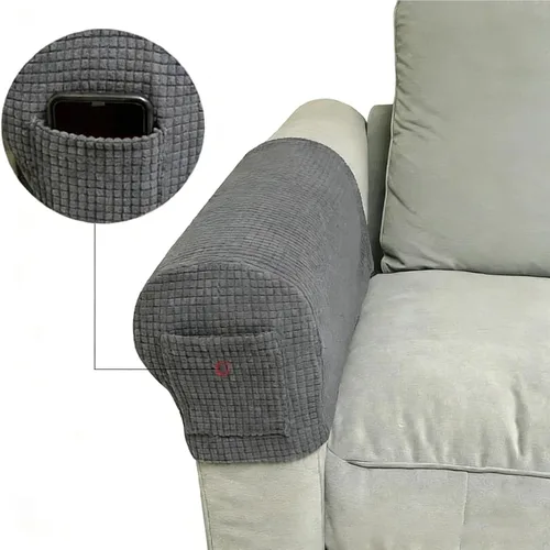 Miniatura 3 de Juego de 2 fundas elásticas para brazos de sofá con bolsillo, fundas extraíbles antideslizantes para reposabrazos para sillón reclinable y sillones