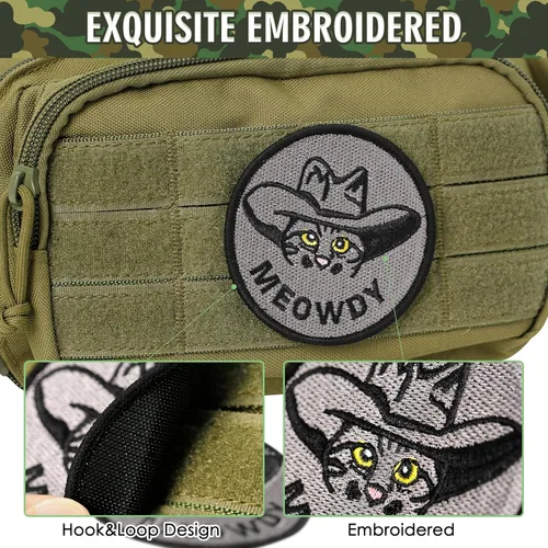 Miniatura 2 de XMJY Parche de meme de gato, 1 pieza de gato vaquero divertido parche moral, parche táctico de gancho y bucle para mochilas, arneses para perros