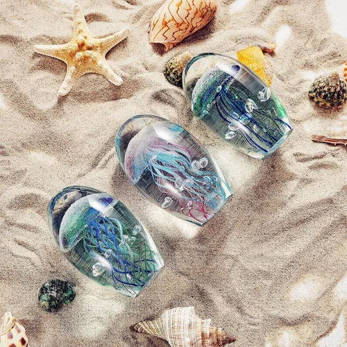 Miniatura 5 de EUSTUMA Adorno de figura de medusa de vidrio soplado a mano, adorno de animales marinos para acuario de pecera, colección de animales marinos