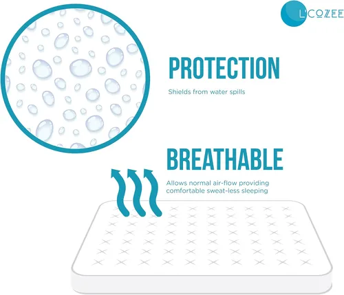 Miniatura 3 de L'COZEE - Funda de colchón impermeable con cremallera, protectora, transpirable, tamaño matrimonial, asegura el sueño