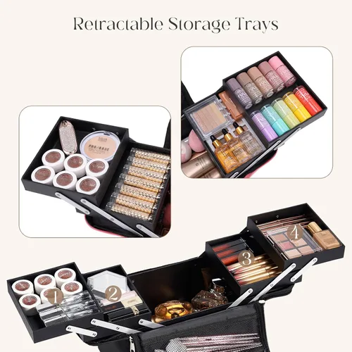 Miniatura 4 de Yueieoun Estuche de Maquillaje Grande para Tren, Organizador de Maquillaje, Caja de Maquillaje, Estuche Cosmético Suave de 4 Niveles para Maquillaje