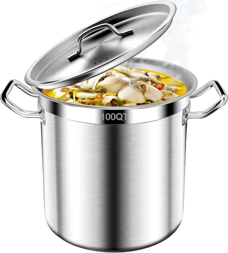 Miniatura 10 de Olla de acero inoxidable de 20 cuartos de galón con tapa, parte inferior de tres capas resistente de grado comercial olla grande y ollas para hervir