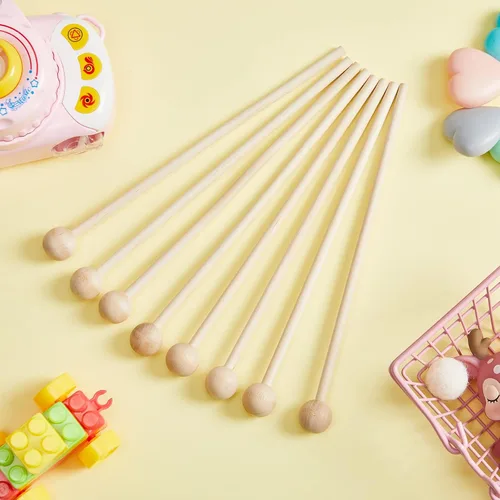 Miniatura 4 de 20 mazos de madera de percusión glockenspiel palitos de xilófono pequeños palitos musicales de madera, carillón de cabeza redonda, tambor de madera