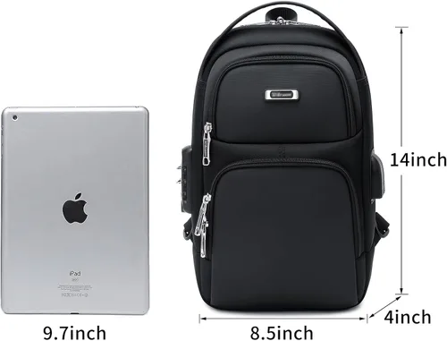 Miniatura 6 de DUSLANG Mochilas cruzadas de senderismo para hombres, mochila de hombro con puerto de cargador USB, Negro-b, Mediana, Mochilas Sling