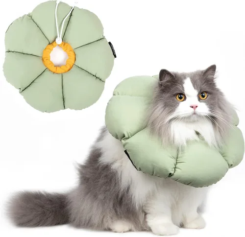 Miniatura 10 de Collar de cono de gato, lindo collar de recuperación impermeable para gatos, antimordeduras, cicatrización de heridas, collar isabelino para gatos